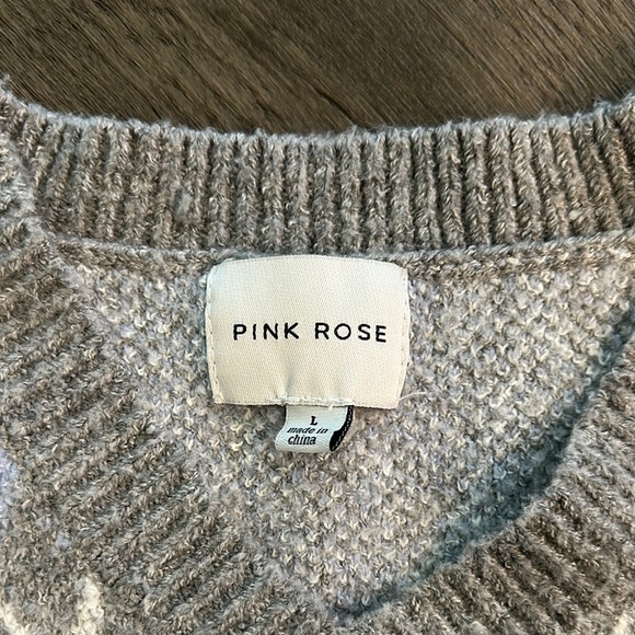 Pink Rose Gray and Blue V-Neck Sweater - Picture 2 of 5